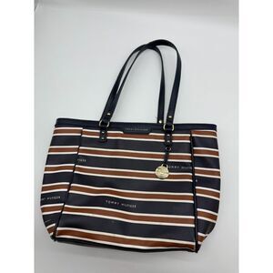 TOMMY HILFIGER Saddle Blue White Striped Shopper Tote